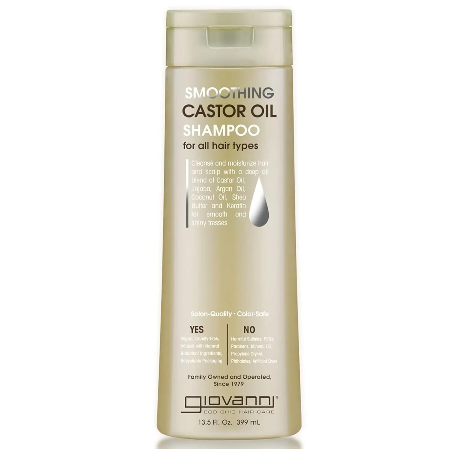 GIOVANNI Smoothing Castor Oil Shampoo â€“ All Hair Types, Moisturize Hair & Scalp, Hydrate & Tame Frizz, Jojoba, Argan Oil, Coconut Oil, Shea Butter, Keratin - 13.5 oz