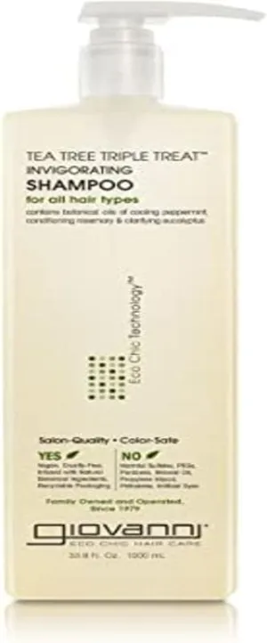 GIOVANNI Tea Tree Triple Treat Invigorating Shampoo, 33.8 oz. (Liter) - Cooling Peppermint, Eucalyptus, Rosemary, Helps Dry Flaking Scalp, Lauryl and Laureth Sulfate Free, Paraben Free