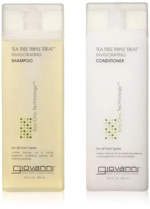 GIOVANNI Tea Tree Triple Treat Invigorating Shampoo & Conditioner Set - Cooling Peppermint, Eucalyptus, Rosemary, Helps Dry, Flaky Scalp, Salon Quality, Vegan, Cruelty Free, Paraben Free - 8.5 oz Each