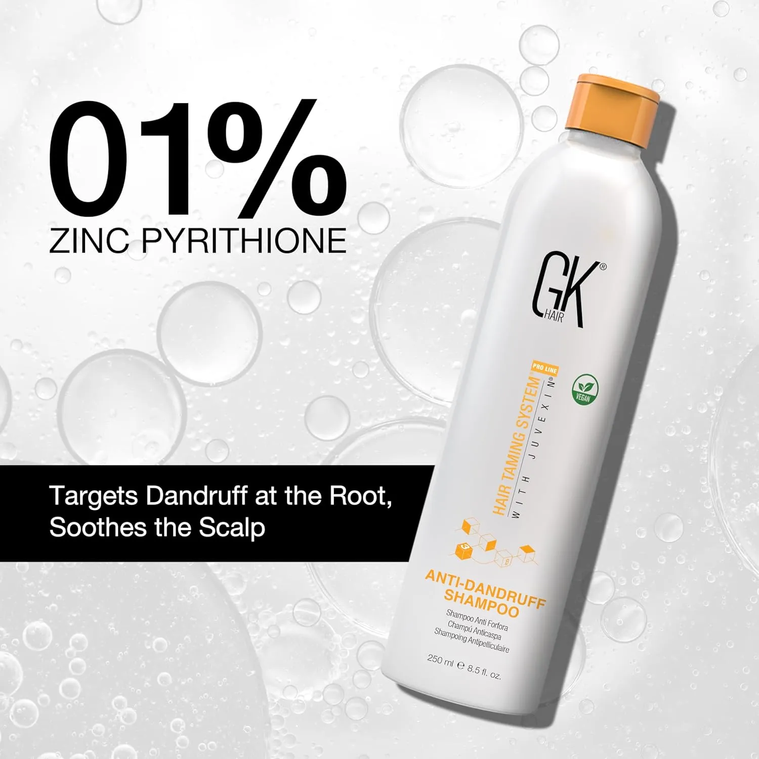 GK HAIR Anti Dandruff Shampoo with 1% Pyrithione Zinc – Flake & Itch Relief, Sulfate-Free Scalp Treatment for Healthy Hair – 8.5 Fl Oz
