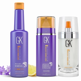 GK HAIR Global Keratin Silver Bombshell Shampoo (9 oz) and Leave-In Cream (3.4 oz) with Leave-In Spray (4 oz) - Blonde Hair Care Kit for Toning and Hydration