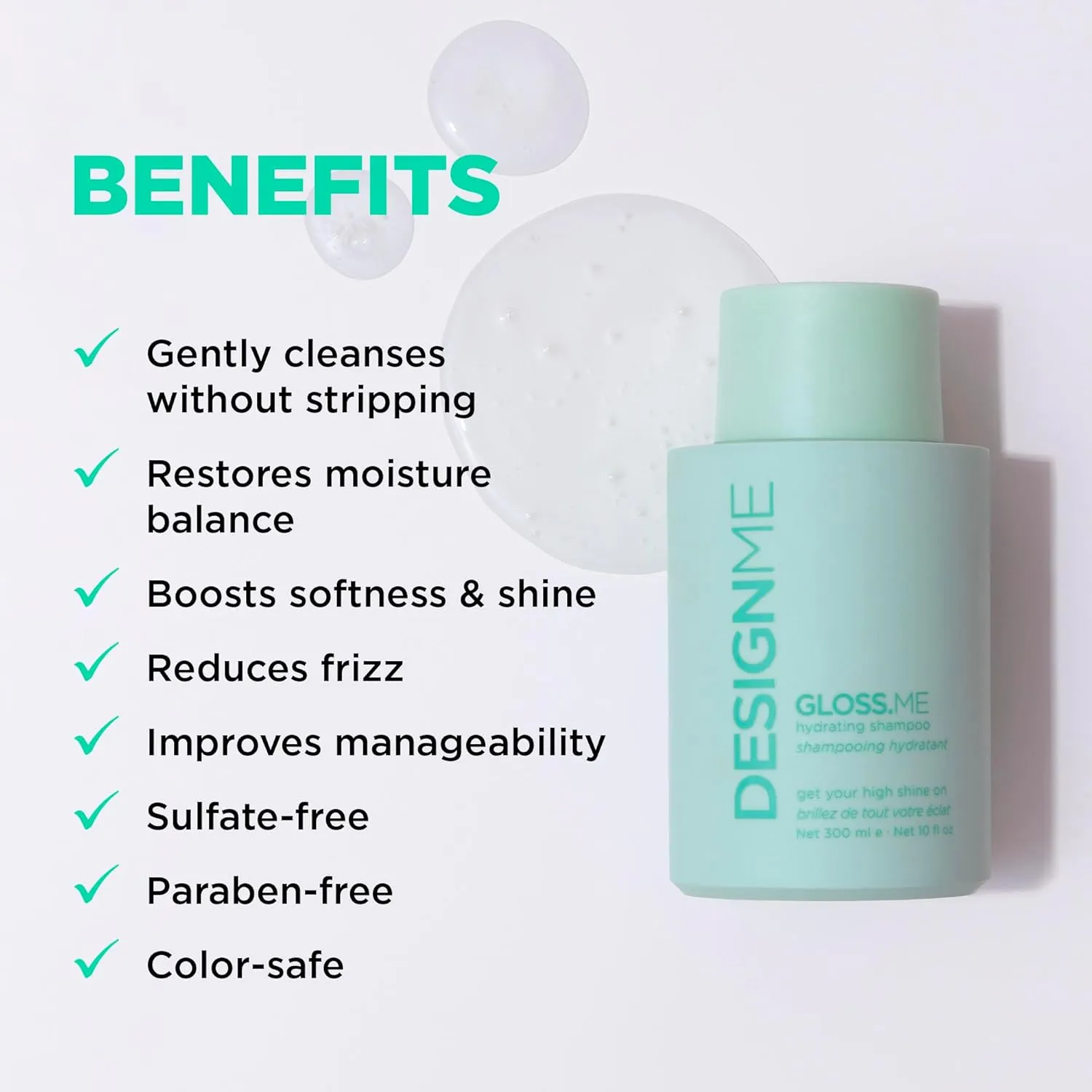 GLOSS.ME Hydrating Shampoo by DESIGNME | Hemp & Argan Oil Shampoo Adds Softness & Shine | Straight, Wavy, or Curly Hair | Color-Safe Moisturizing for Dry Hair