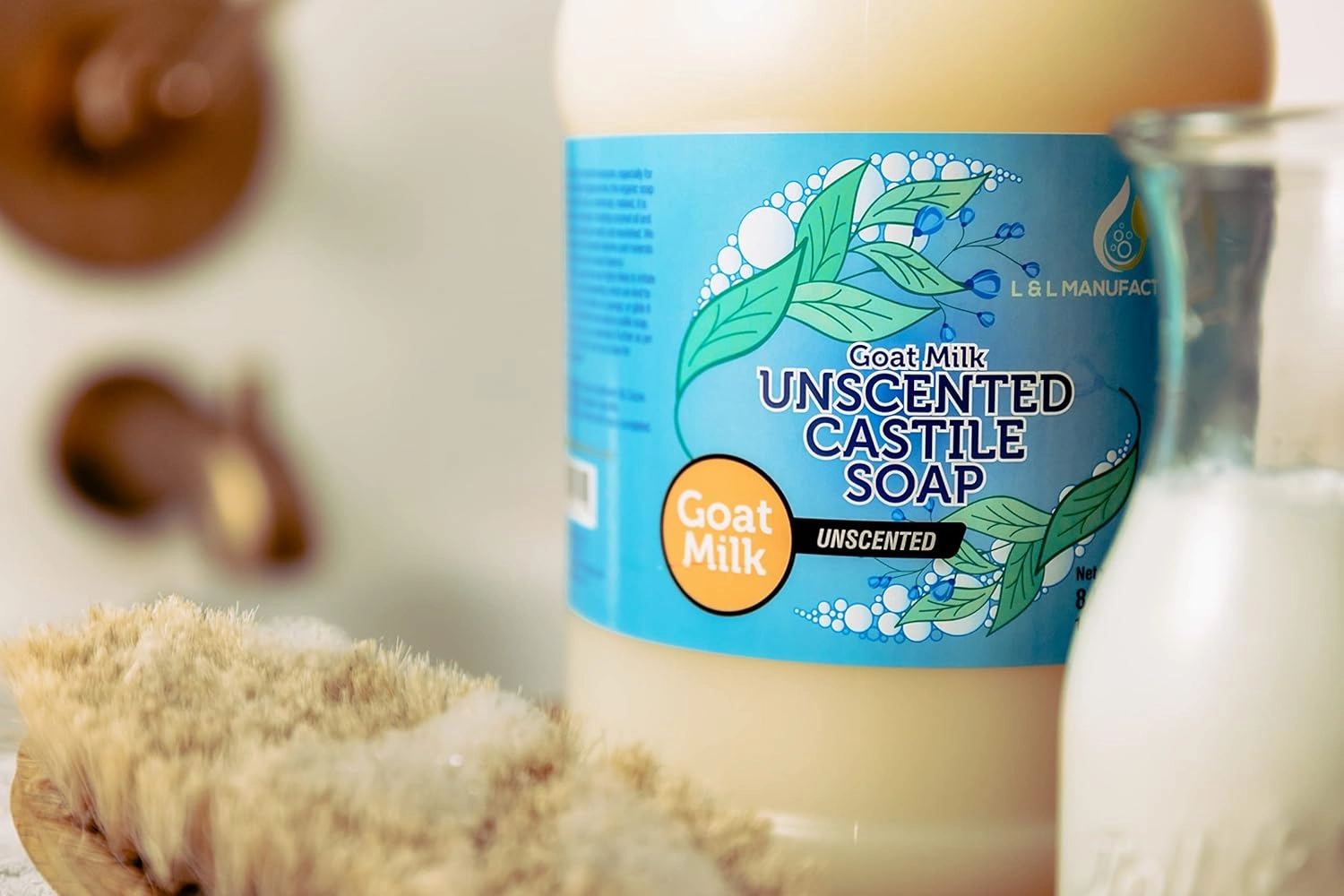 Goat Milk Unscented Pure Castile Soap Liquid for Face, Hand & Body Wash-Hand Made Soap, Vegan, Made in USA, Dry & Sensitive Skin (Half Gallon)