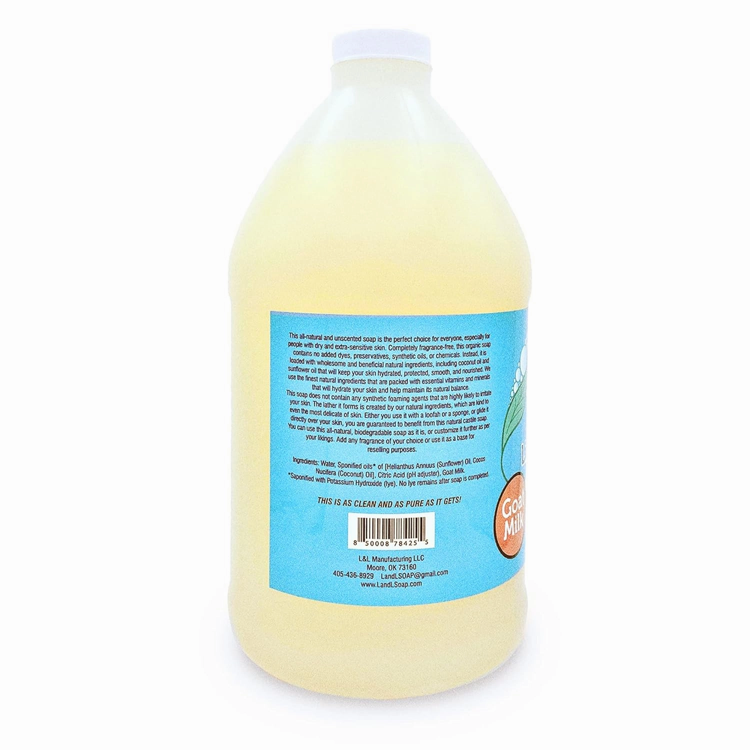 Goat Milk Unscented Pure Castile Soap Liquid for Face, Hand & Body Wash-Hand Made Soap, Vegan, Made in USA, Dry & Sensitive Skin (Half Gallon)
