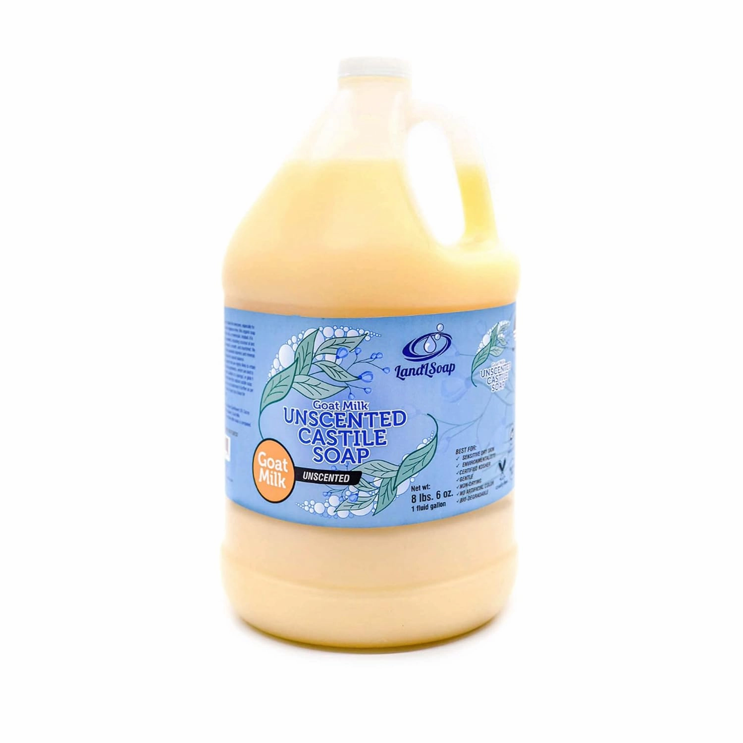 Goat Milk Unscented Pure Castile Soap Liquid for Face, Hand & Body Wash-Vegan, Non-GMO, Made in USA, All Skin Types, Dry & Sensitive Skin (1 Gallon)