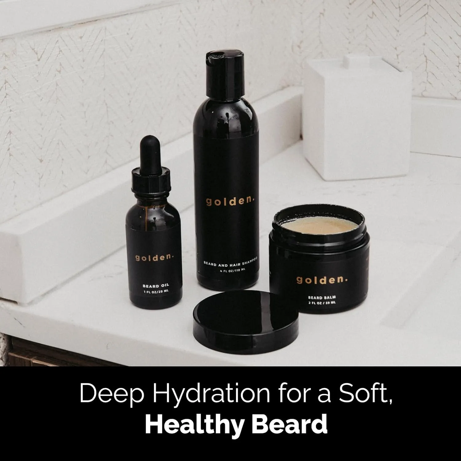 Golden Grooming Co. Everyday Beard Bundle – Complete Beard Care Set | Includes Beard Oil, Balm & Shampoo (Regular, Fresh)