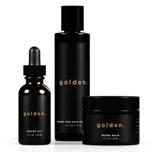 Golden Grooming Co. Everyday Beard Bundle – Complete Beard Care Set | Includes Beard Oil, Balm & Shampoo (Regular, Fresh)