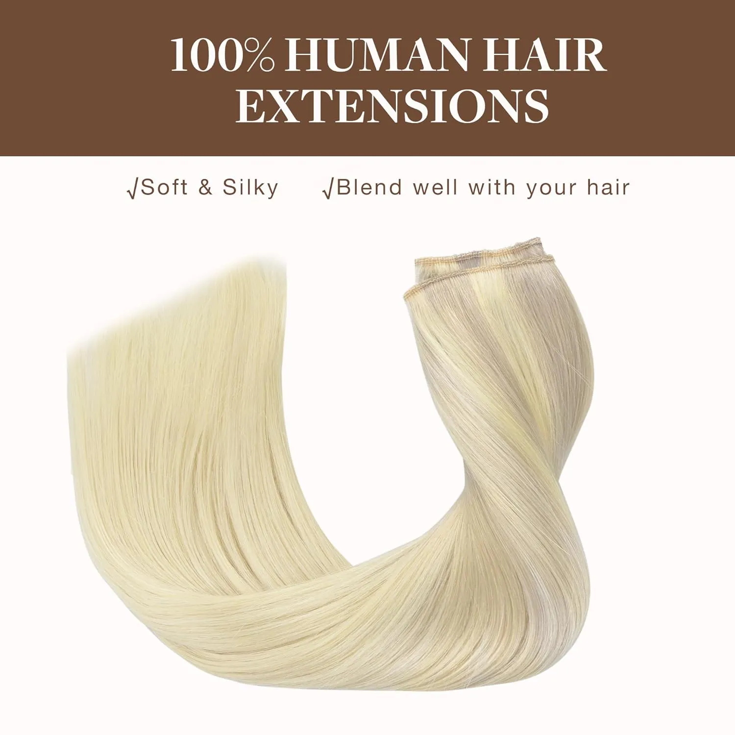 GOO GOO Wire Hair Extensions Human Hair, 17/22/60 Ash Blonde with Golden Blonde and Platinum Blonde Balayage 12inch 70g, Invisible Wire Hair Extensions with Transparent, Seamless Fish Line Hairpiece