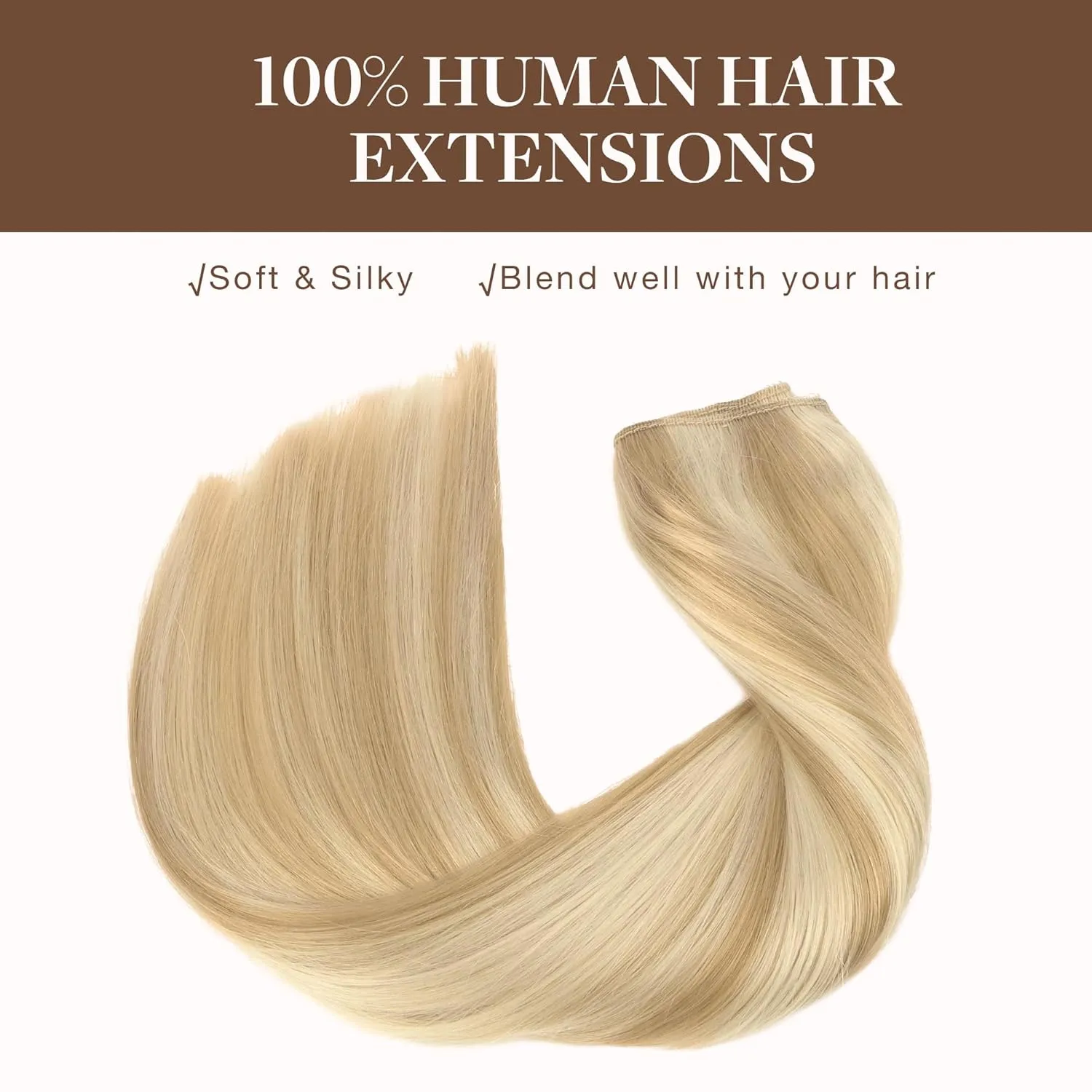 GOO GOO Wire Hair Extensions Human Hair, 18A/613A Dark Blonde mix Bleach Blonde Highlighted 16inch 95g, Invisible Wire Hair Extensions with Transparent, Seamless Fish Line Hairpiece