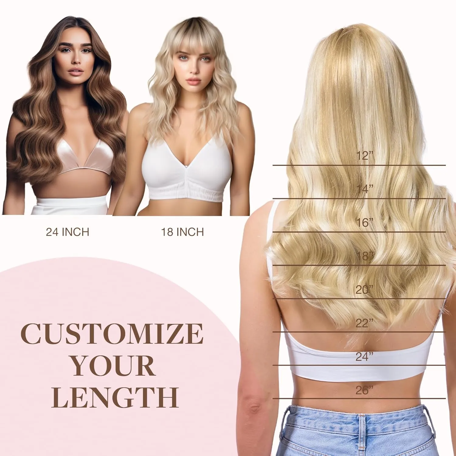 GOO GOO Wire Hair Extensions Human Hair, 18A/613A Dark Blonde mix Bleach Blonde Highlighted 16inch 95g, Invisible Wire Hair Extensions with Transparent, Seamless Fish Line Hairpiece