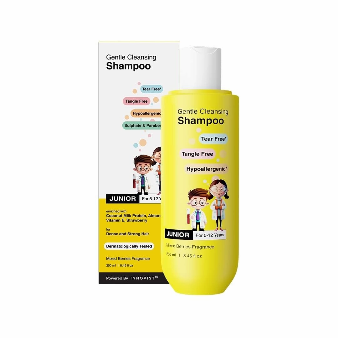GT Junior Gentle Cleansing Shampoo For Kids from 5-12 Years | Tear-Free & Hypoallergenic pH 5.5 | Coconut Milk Protein, Almond Oil, Vitamin E & Strawberry | Vegan -250ml