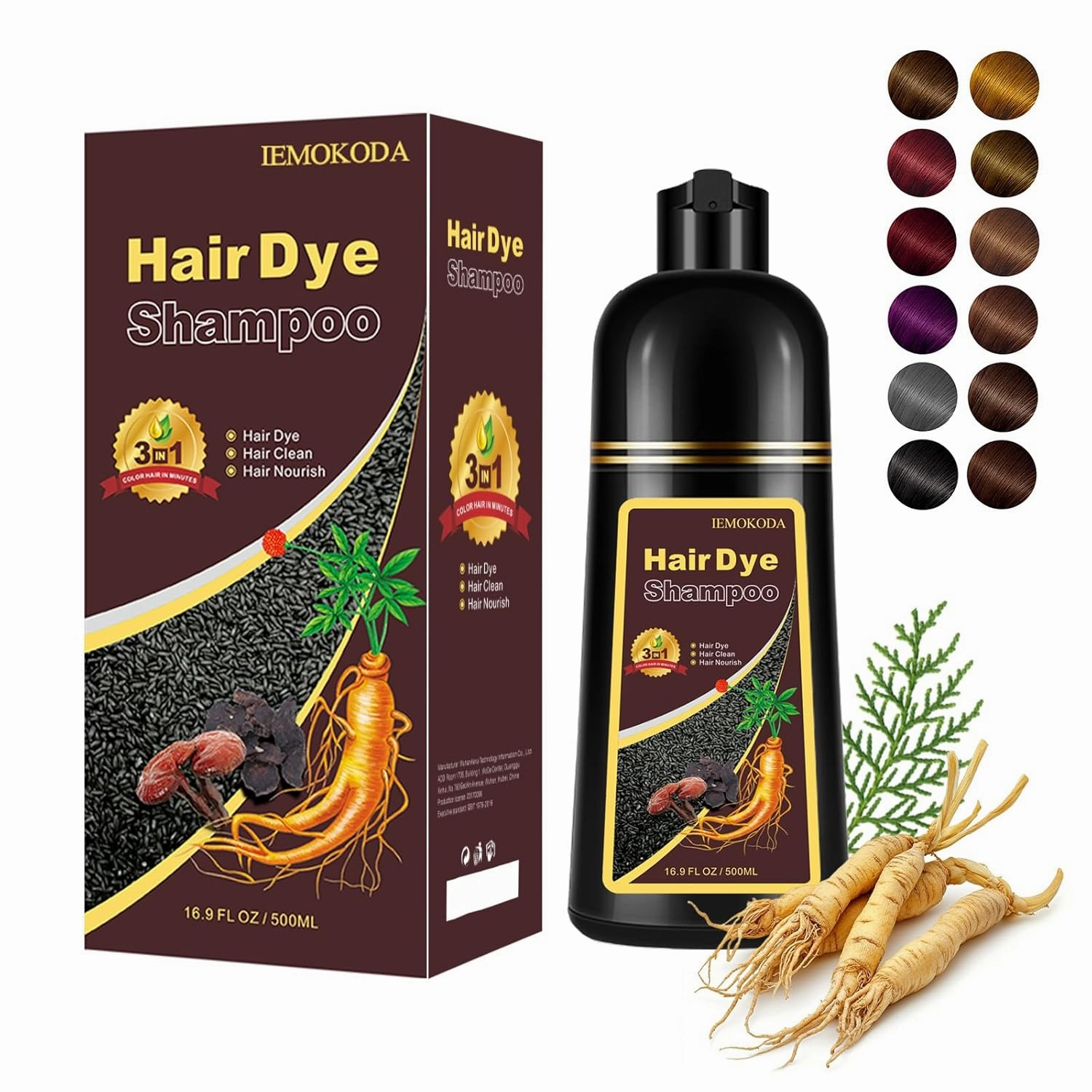 Hair Dye Shampoo 3 in 1, 100% Gray Reducing, Instant Hair Color for Gray Hair Coverage, Natural Shampoo Hair Dye for Women & Men Dark Wine Red Burgundy, Easy To Use & Lasts 3-4 Weeks, 500 ml