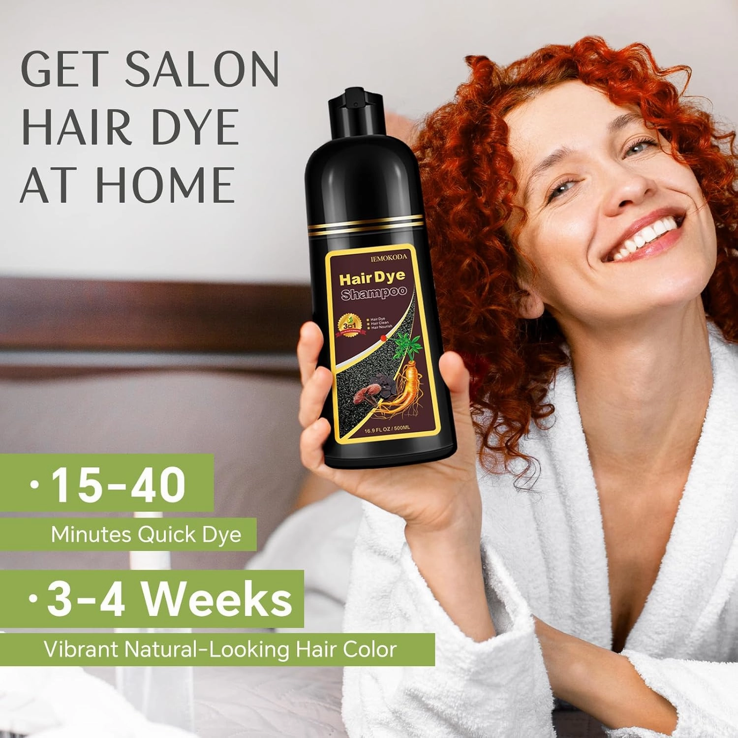 Hair Dye Shampoo 3 in 1, 100% Gray Reducing, Instant Hair Color for Gray Hair Coverage, Natural Shampoo Hair Dye for Women & Men Dark Wine Red Burgundy, Easy To Use & Lasts 3-4 Weeks, 500 ml