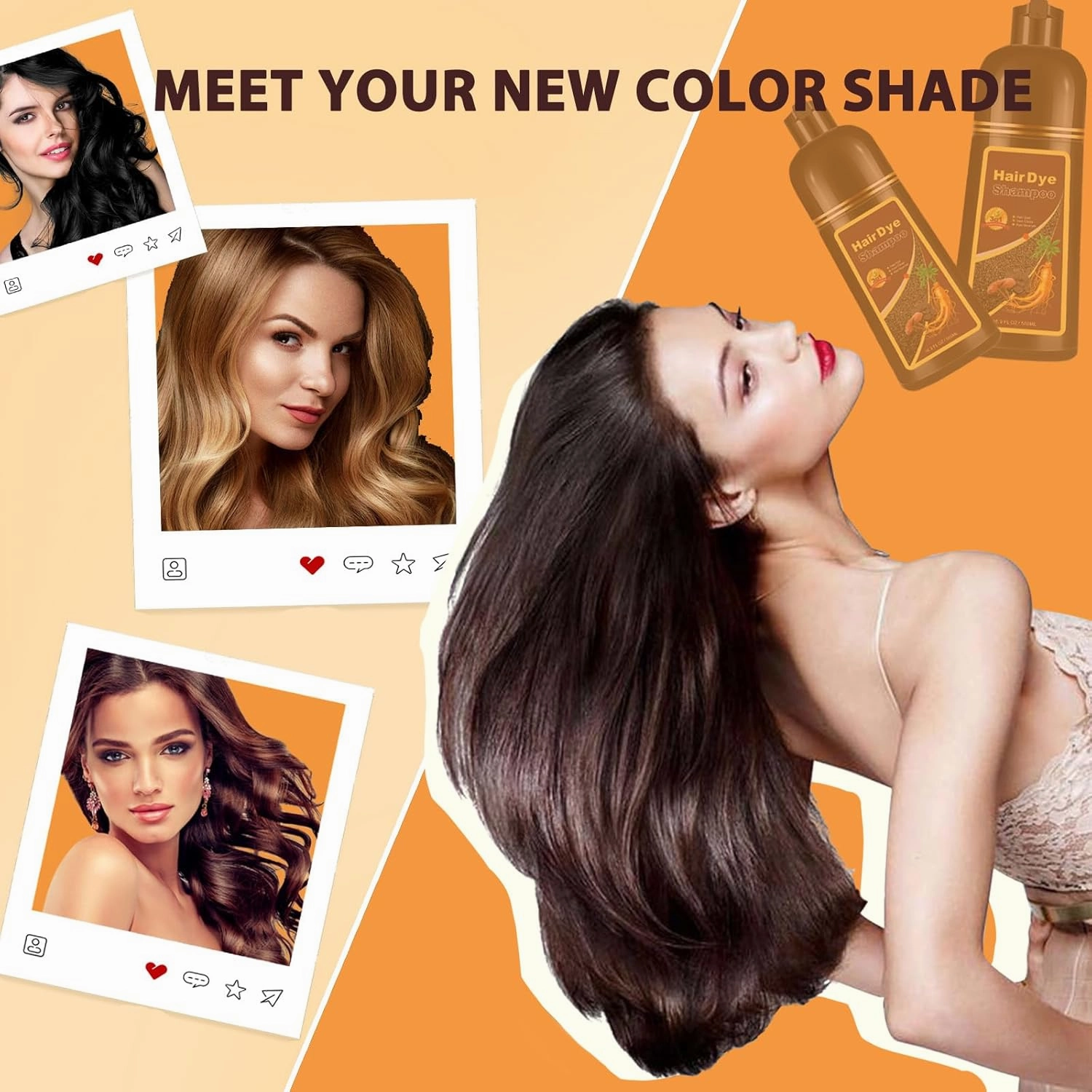 Hair Dye Shampoo 3 in 1, Long-Lasting Gray Hair Coverage, Natural Dark Coffee Hair Color Shampoo with Herbal Ingredients, Easy Application Shampoo Para Canas for Women Men 16.9 Fl Oz