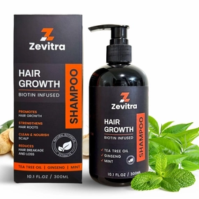 Hair Growth Shampoo - Biotin Infused Natural Botanical Formula with Tea Tree Oil, Ginseng & Mint for Stronger Hair and Healthy Scalp - 10.1 FL.OZ / 300ML