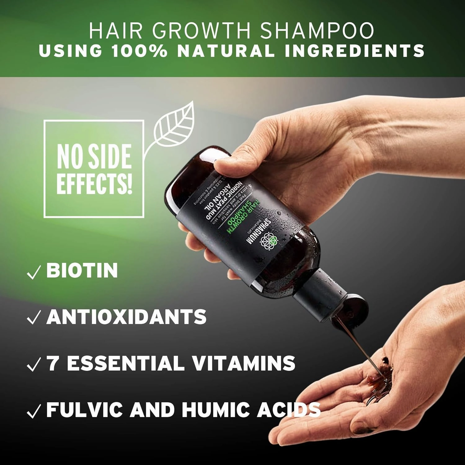Hair Growth Shampoo - with Argan Oil and Fulvic Acid from Natural Nordic Peat Mud - No SLS, Parabens, Sulfate-Free - Biotin and Aloe Vera Treatment for Thinning and Damaged Hair