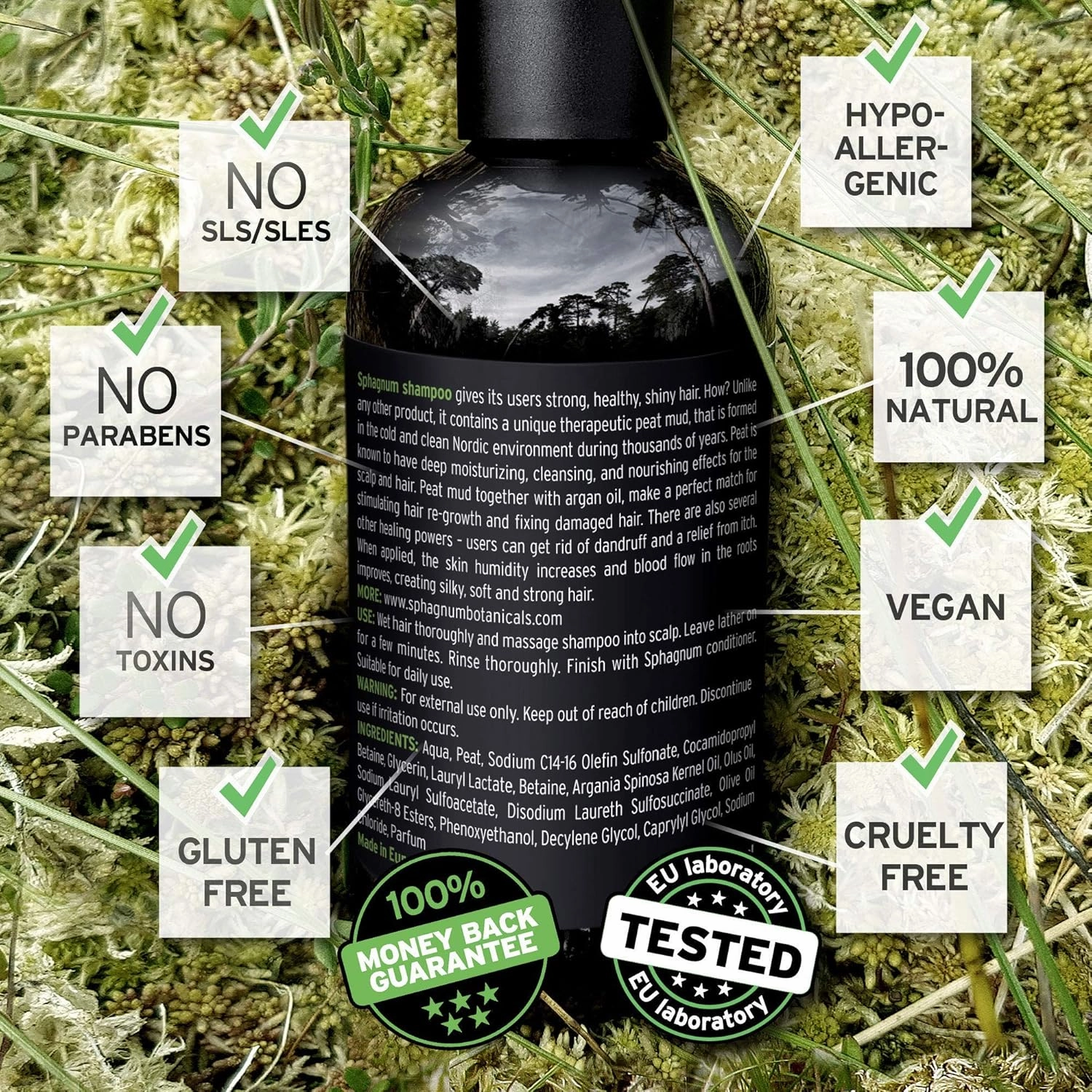 Hair Growth Shampoo - with Argan Oil and Fulvic Acid from Natural Nordic Peat Mud - No SLS, Parabens, Sulfate-Free - Biotin and Aloe Vera Treatment for Thinning and Damaged Hair
