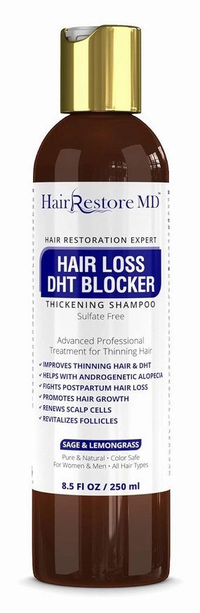 Hair Loss DHT Blocker Shampoo with Sage & Lemongrass, Biotin Volumizing Caffeine Shampoo for Hair Regrowth and Thickness, Sulfate-Free for Men & Women