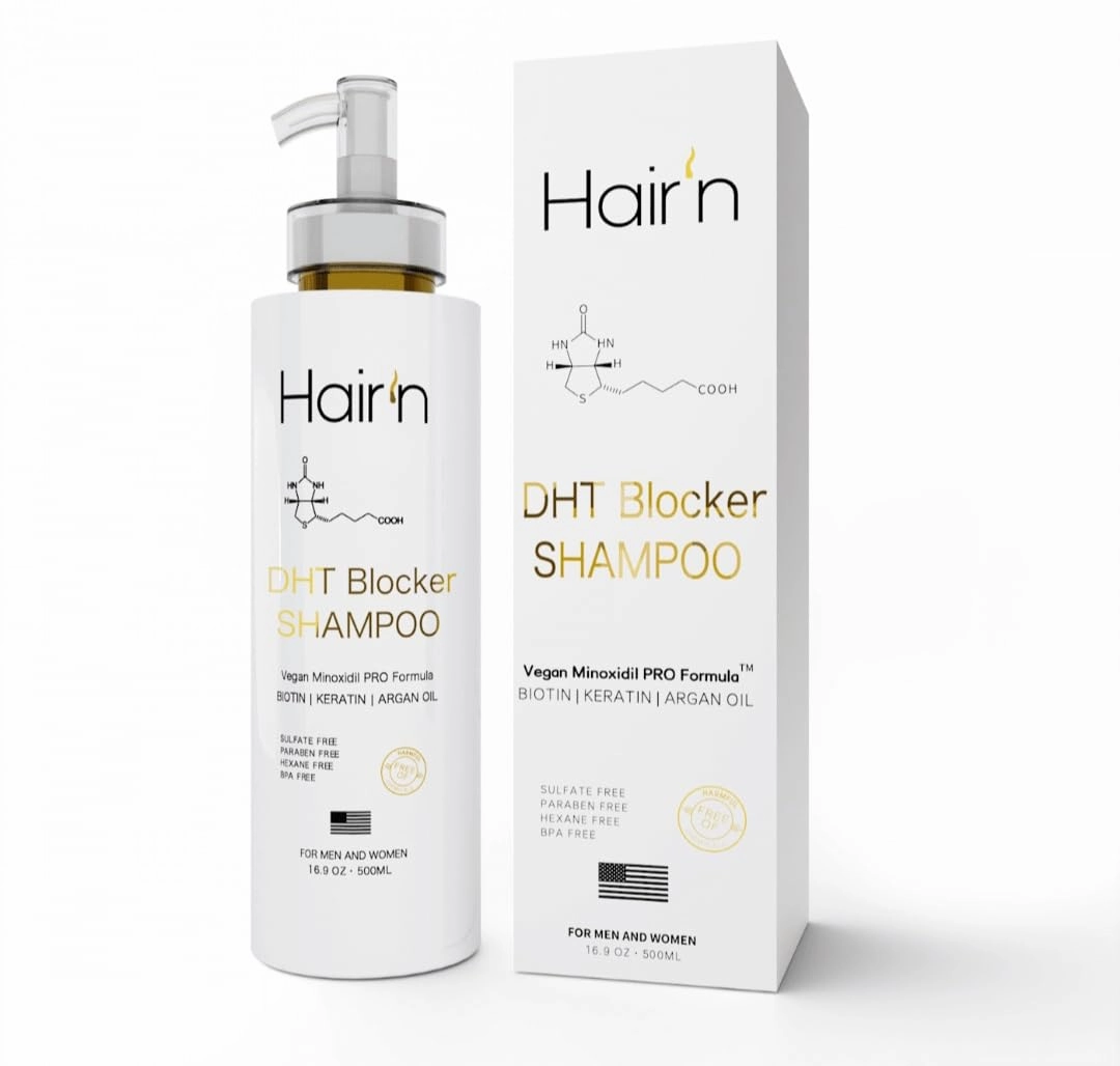 HAIR’n DHT Blocker Shampoo, Vegan Formula for Thinning Hair, Biotin, Argan Oil, Keratin & 30 Exotic Botanicals, Moisturizes, Strengthens & Hair Growth, Sulfate-Free, Paraben-Free, Safe for Mens Womens