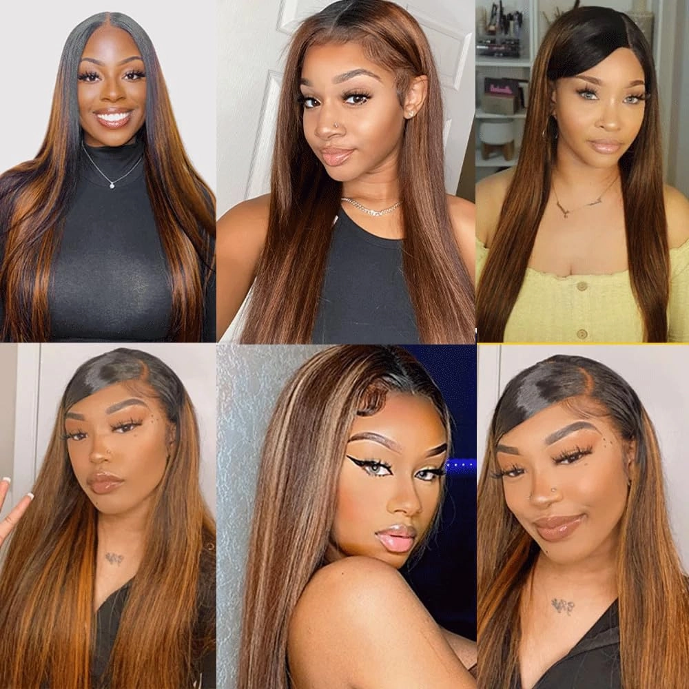 Hair P1B30 Bundle Highlight Straight Human Hair Bundles Color 30 Straight 3 Bundles 28 30 32 Inch Two Tone Black Mixed With Light Brown Bundle
