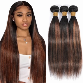 Hair P1B30 Bundle Highlight Straight Human Hair Bundles Color 30 Straight 3 Bundles 28 30 32 Inch Two Tone Black Mixed With Light Brown Bundle