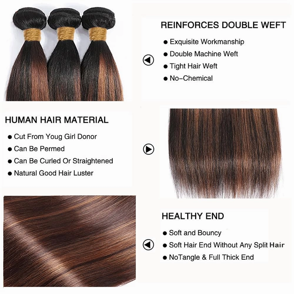Hair P1B30 Bundle Highlight Straight Human Hair Bundles Color 30 Straight 3 Bundles 28 30 32 Inch Two Tone Black Mixed With Light Brown Bundle