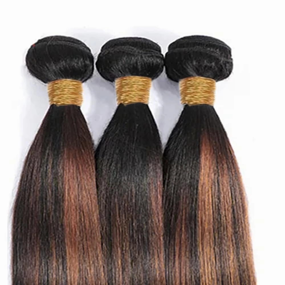 Hair P1B30 Bundle Highlight Straight Human Hair Bundles Color 30 Straight 3 Bundles 28 30 32 Inch Two Tone Black Mixed With Light Brown Bundle