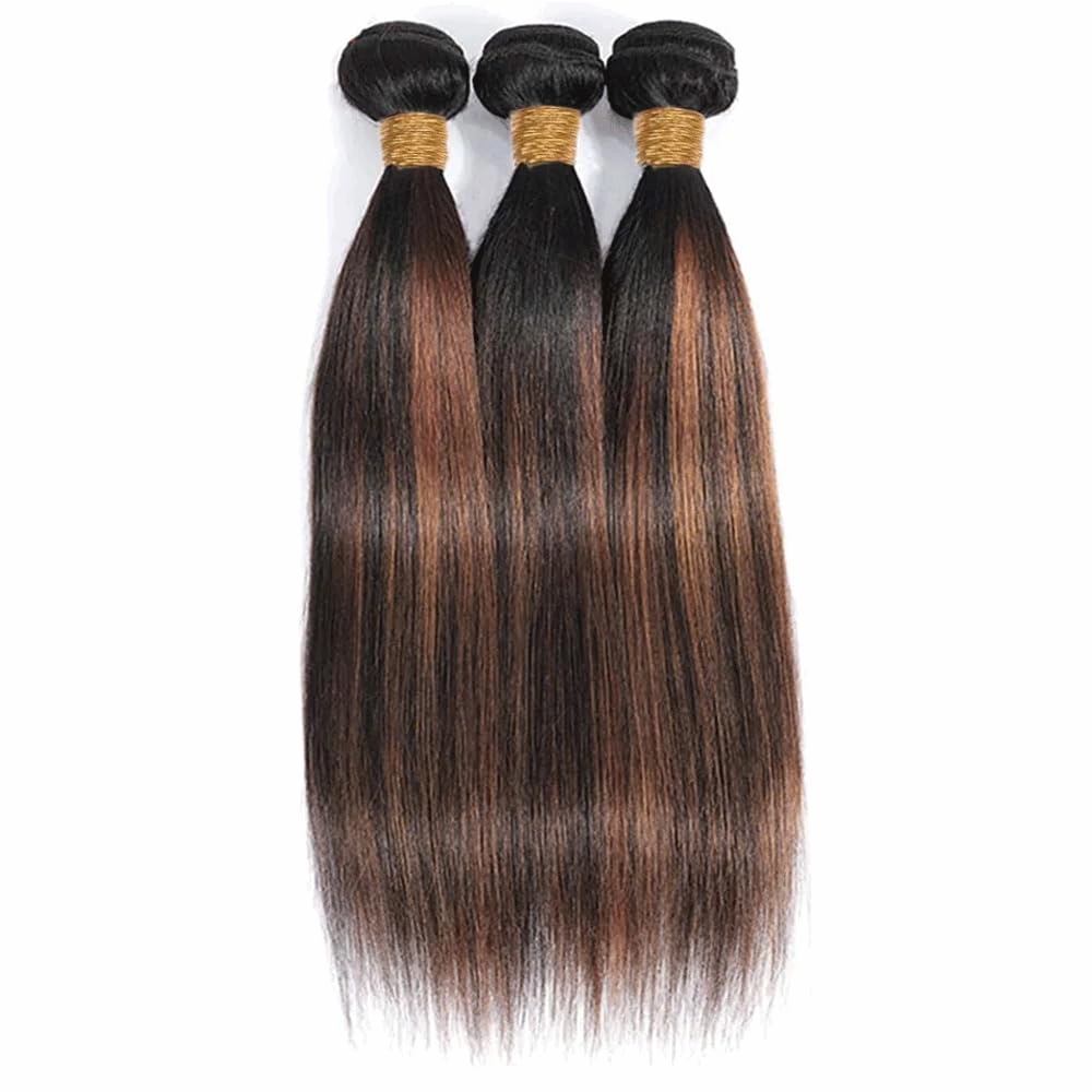 Hair P1B30 Bundle Highlight Straight Human Hair Bundles Color 30 Straight 3 Bundles 28 30 32 Inch Two Tone Black Mixed With Light Brown Bundle