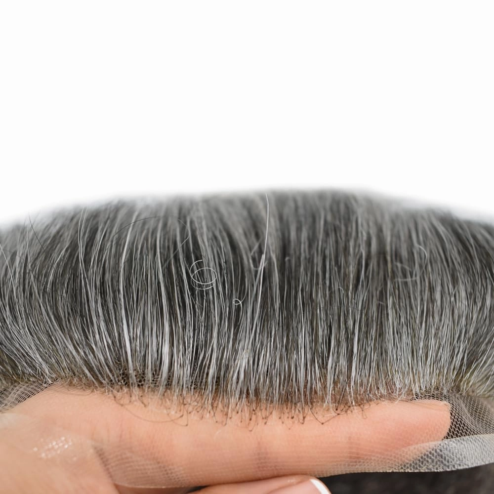 Hair Piece For Men Full French Lace Mens Toupee Human Hair Replacement Systems Bleached Knots Men Toupee Hair Systems Hair Pieces For Men 8x10-100% Light medium density#17 DARK ASH BLONDE