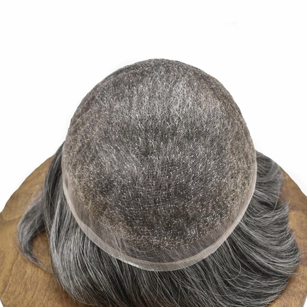 Hair Piece For Men Full French Lace Mens Toupee Human Hair Replacement Systems Bleached Knots Men Toupee Hair Systems Hair Pieces For Men 8x10-100% Light medium density#17 DARK ASH BLONDE