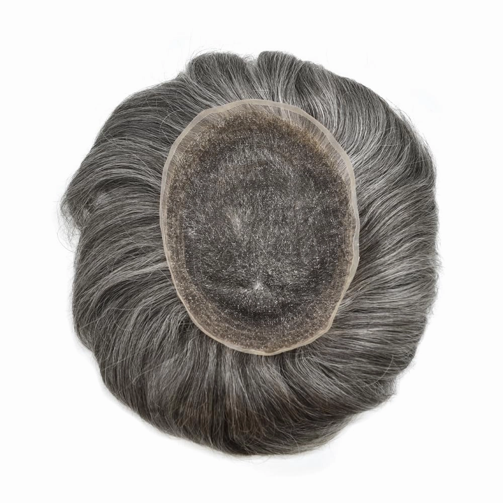 Hair Piece For Men Full French Lace Mens Toupee Human Hair Replacement Systems Bleached Knots Men Toupee Hair Systems Hair Pieces For Men 8x10-100% Light medium density#17 DARK ASH BLONDE