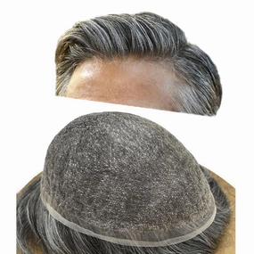 Hair Piece For Men Full French Lace Mens Toupee Human Hair Replacement Systems Bleached Knots Men Toupee Hair Systems Hair Pieces For Men 8x10-100% Light medium density#17 DARK ASH BLONDE