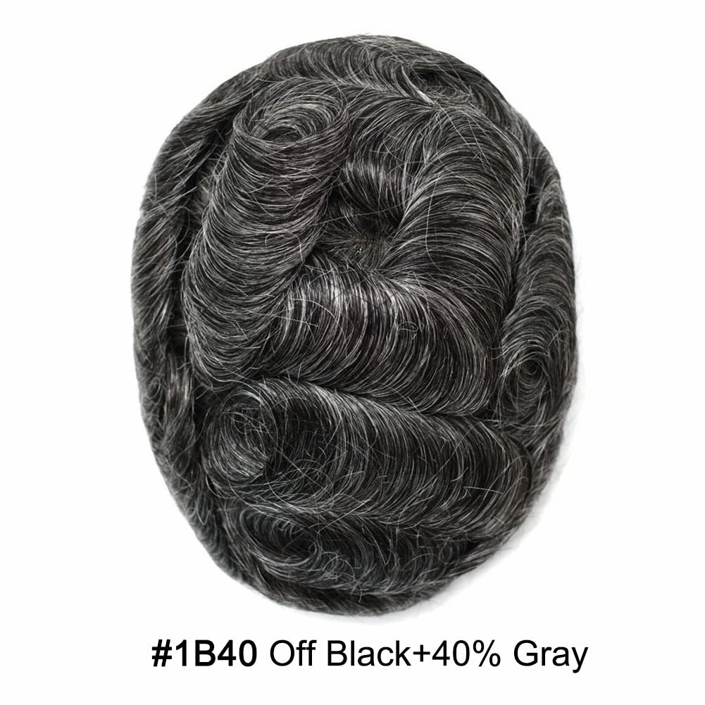 Hair Piece For Men Full French Lace Mens Toupee Human Hair Replacement Systems Bleached Knots Men Toupee Hair Systems Hair Pieces For Men 8x10-100% Light medium density#17 DARK ASH BLONDE