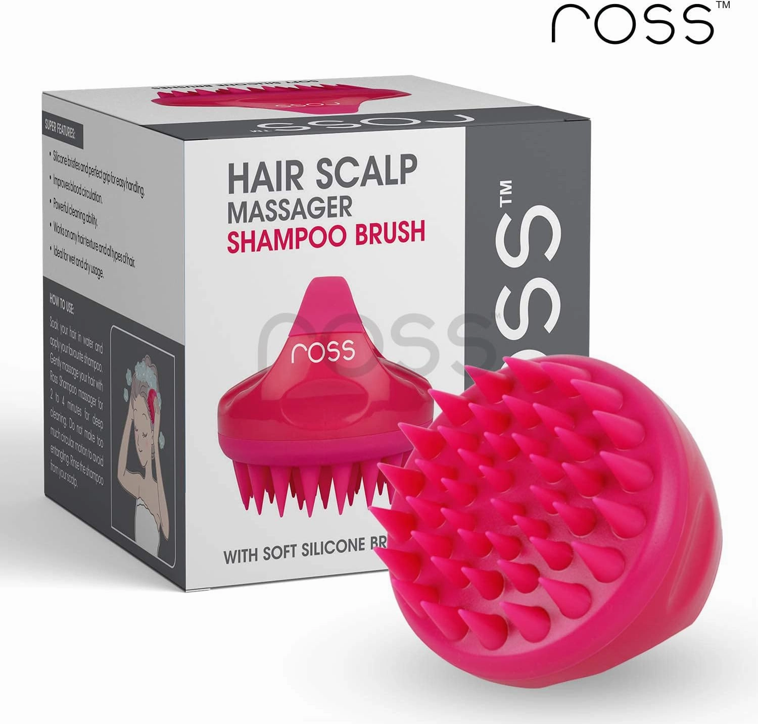 Hair Scalp Massager Shampoo Brush with Soft Silicone Bristles for Anti Dandruff, Exfoliating with Scalp Care Manual Head Massager, 1 Count (Pack of 1) (Style 1, Pink)