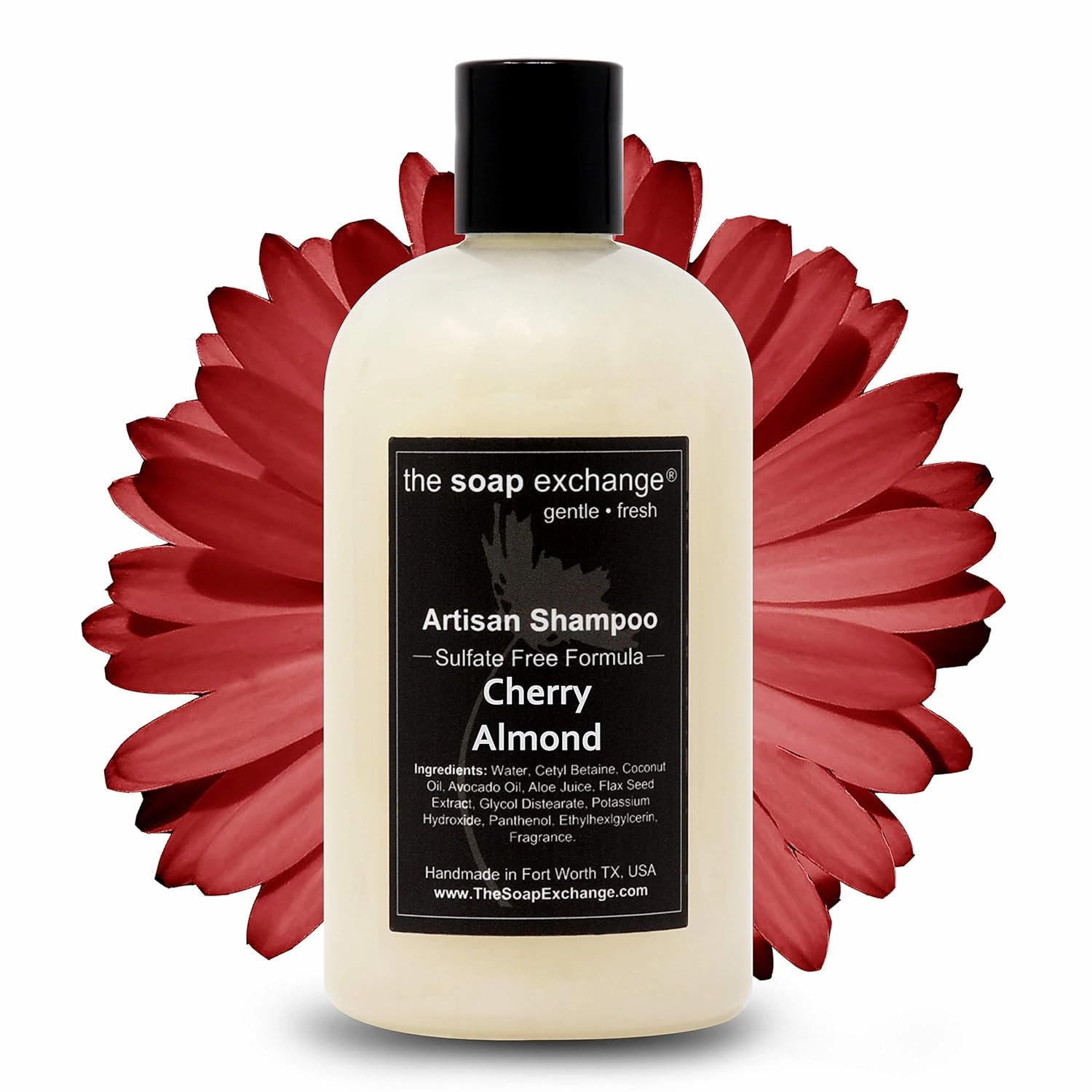 Hair Shampoo - Cherry Almond Scent - Hand Crafted 12 fl oz / 354 ml Natural Artisan Hair Care, Gentle, Sulfate & Paraben Free, Cleanse, Moisturize, & Protect. Made in the USA.