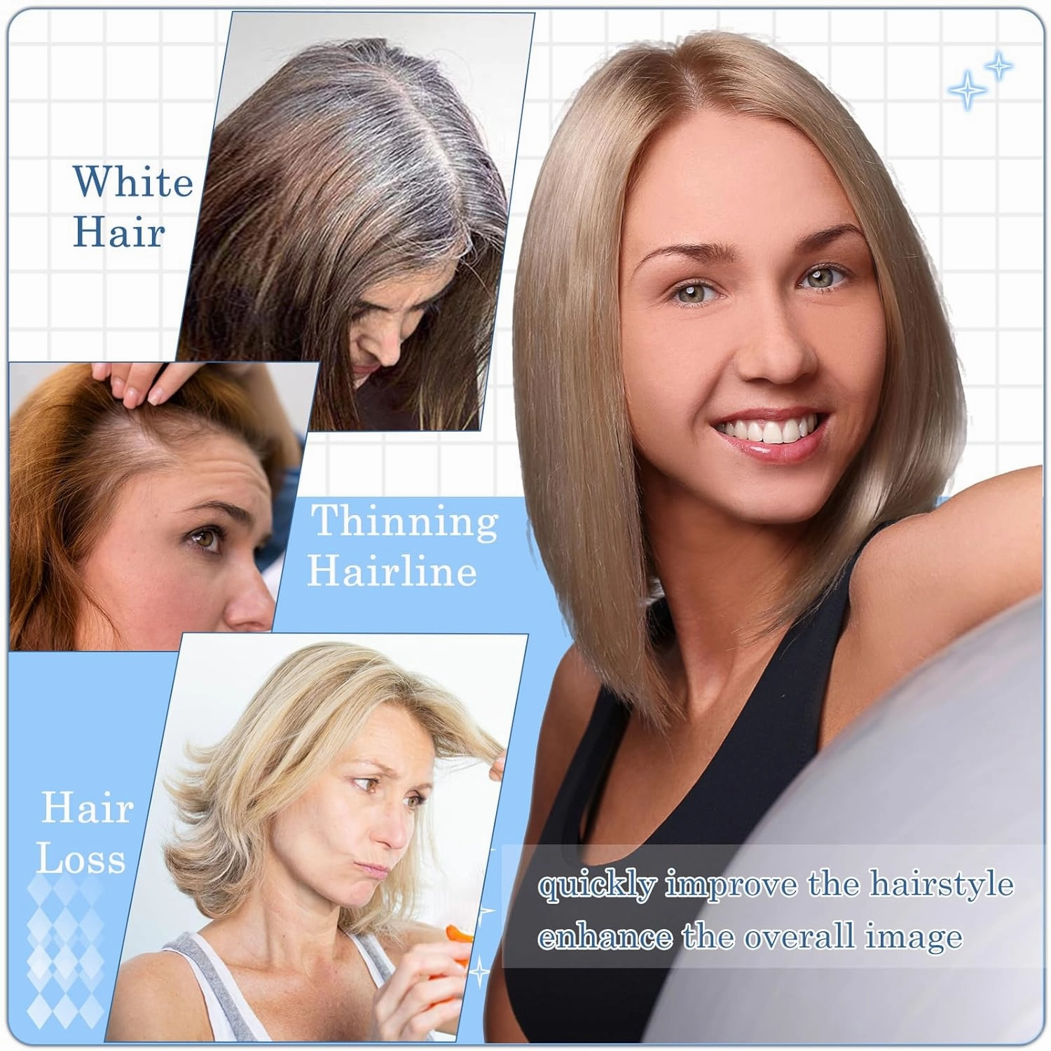 Hair Toppers No Bangs Women Topper with Front Lace 360° Cover Clip-in Synthetic Hairpieces Upgrade Base 13 in Short Straight Bob Wig for Thin Hair Ash Blonde