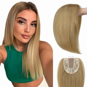 Hair Toppers No Bangs Women Topper with Front Lace 360° Cover Clip-in Synthetic Hairpieces Upgrade Base 13 in Short Straight Bob Wig for Thin Hair Ash Blonde