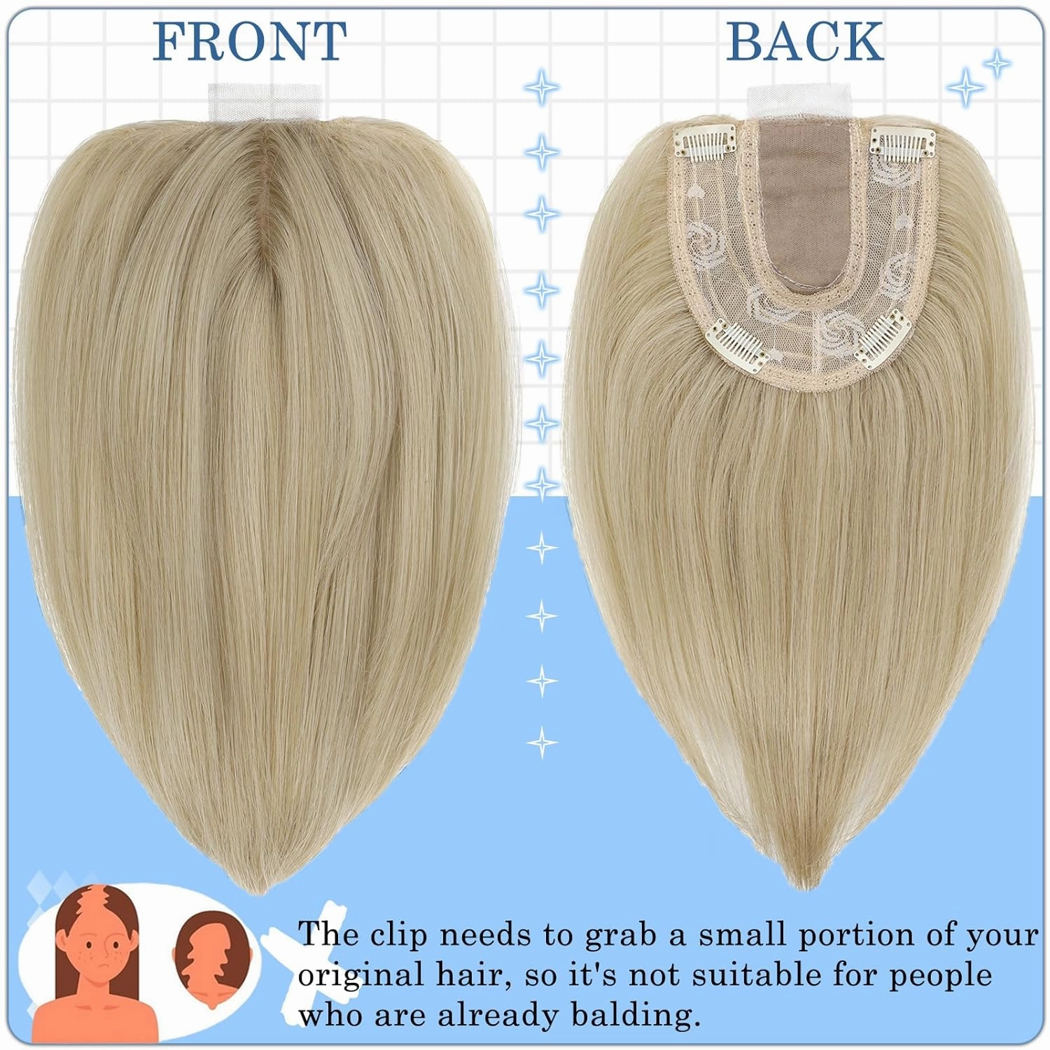 Hair Toppers No Bangs Women Topper with Front Lace 360° Cover Clip-in Synthetic Hairpieces Upgrade Base 13 in Short Straight Bob Wig for Thin Hair Ash blonde mix Bleach Blonde