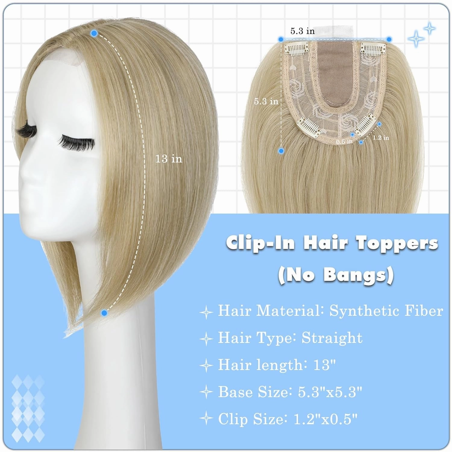 Hair Toppers No Bangs Women Topper with Front Lace 360° Cover Clip-in Synthetic Hairpieces Upgrade Base 13 in Short Straight Bob Wig for Thin Hair Ash blonde mix Bleach Blonde