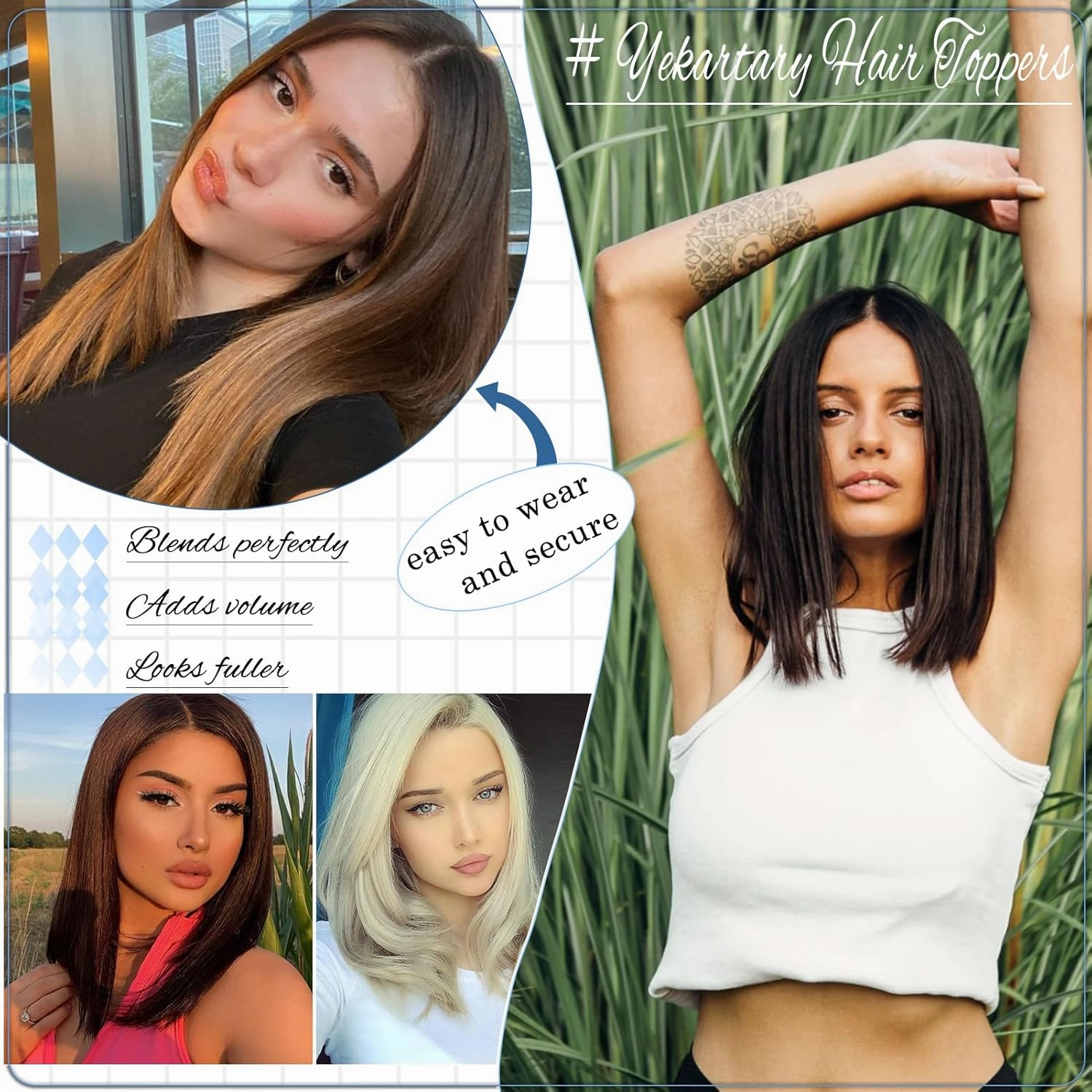 Hair Toppers No Bangs Women Topper with Front Lace 360° Cover Clip-in Synthetic Hairpieces Upgrade Base 13 in Short Straight Bob Wig for Thin Hair Ash Blonde