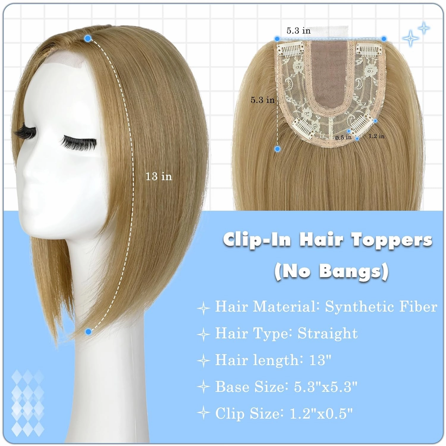 Hair Toppers No Bangs Women Topper with Front Lace 360° Cover Clip-in Synthetic Hairpieces Upgrade Base 13 in Short Straight Bob Wig for Thin Hair Ash Blonde