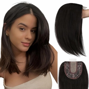 Hair Toppers No Bangs Women Topper with Front Lace 360° Cover Clip-in Synthetic Hairpieces Upgrade Base 13 in Short Straight Bob Wig for Thin Hair Dark Brown