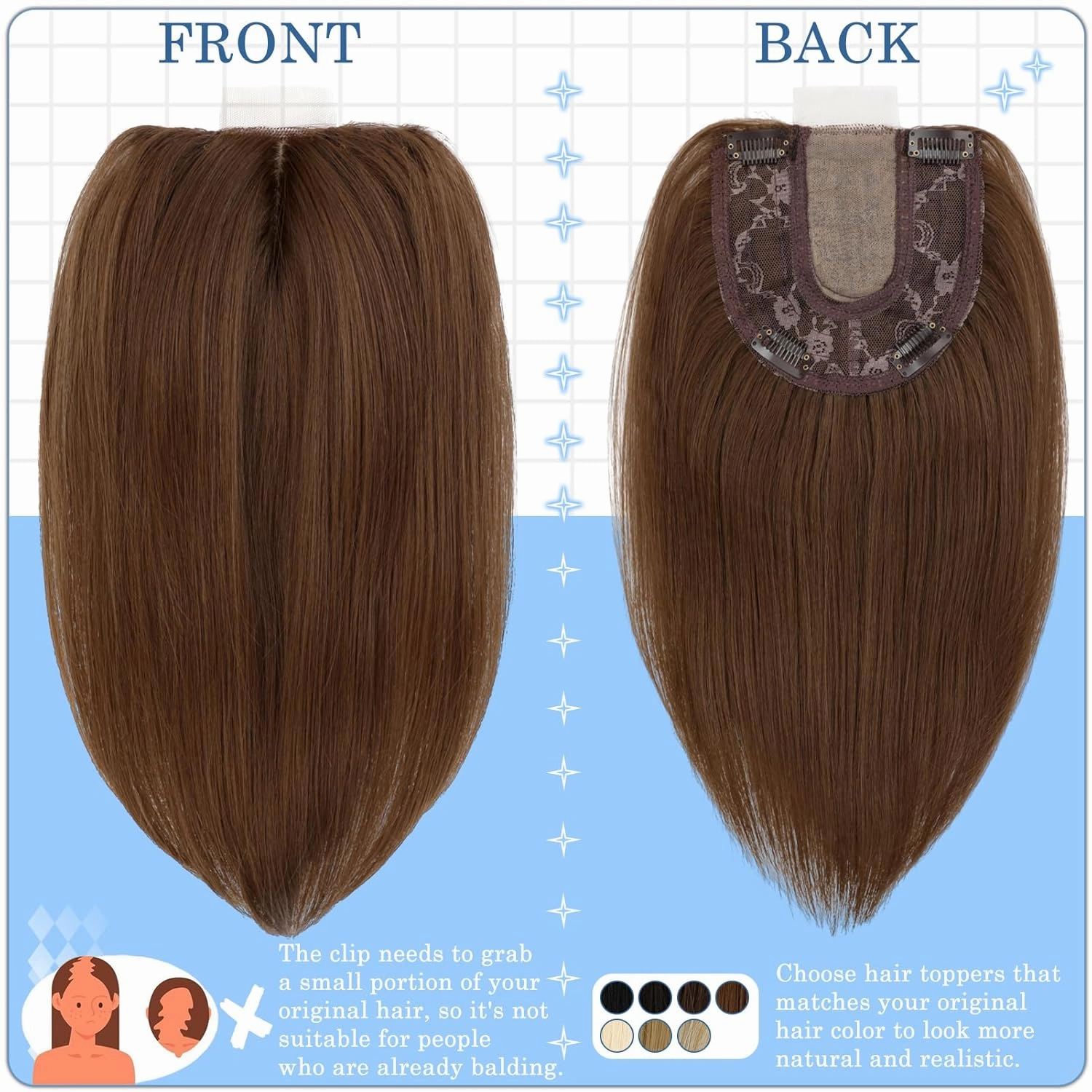 Hair Toppers No Bangs Women Topper with Front Lace 360° Cover Clip-in Synthetic Hairpieces Upgrade Base 13 in Short Straight Bob Wig for Thin Hair Light Brown