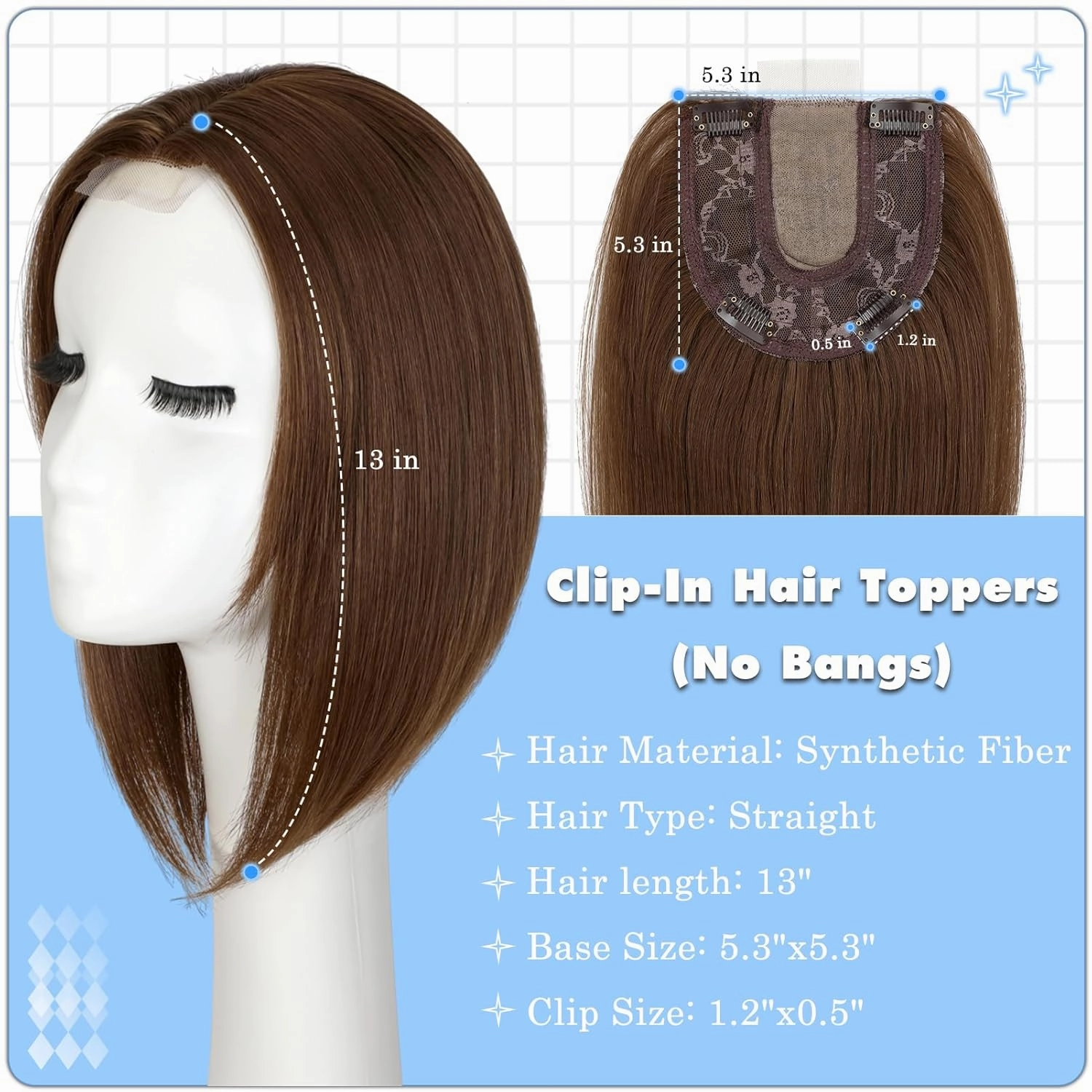Hair Toppers No Bangs Women Topper with Front Lace 360° Cover Clip-in Synthetic Hairpieces Upgrade Base 13 in Short Straight Bob Wig for Thin Hair Light Brown