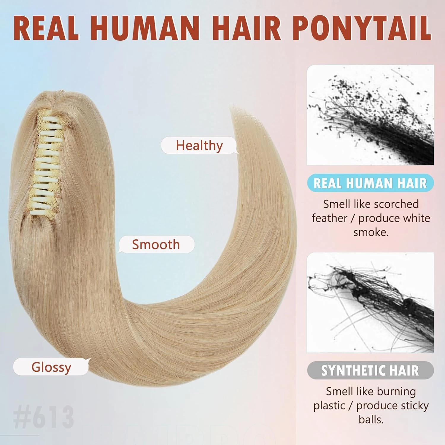 Hairro Claw Clip In Ponytails 100% Real Human Hair Ponytail Hair Extensions Jaw On Ponytail Extensions Jaw/Claw Clips Pony Tail Hairpieces For Women 14 Inch 105g #613 Light Blonde