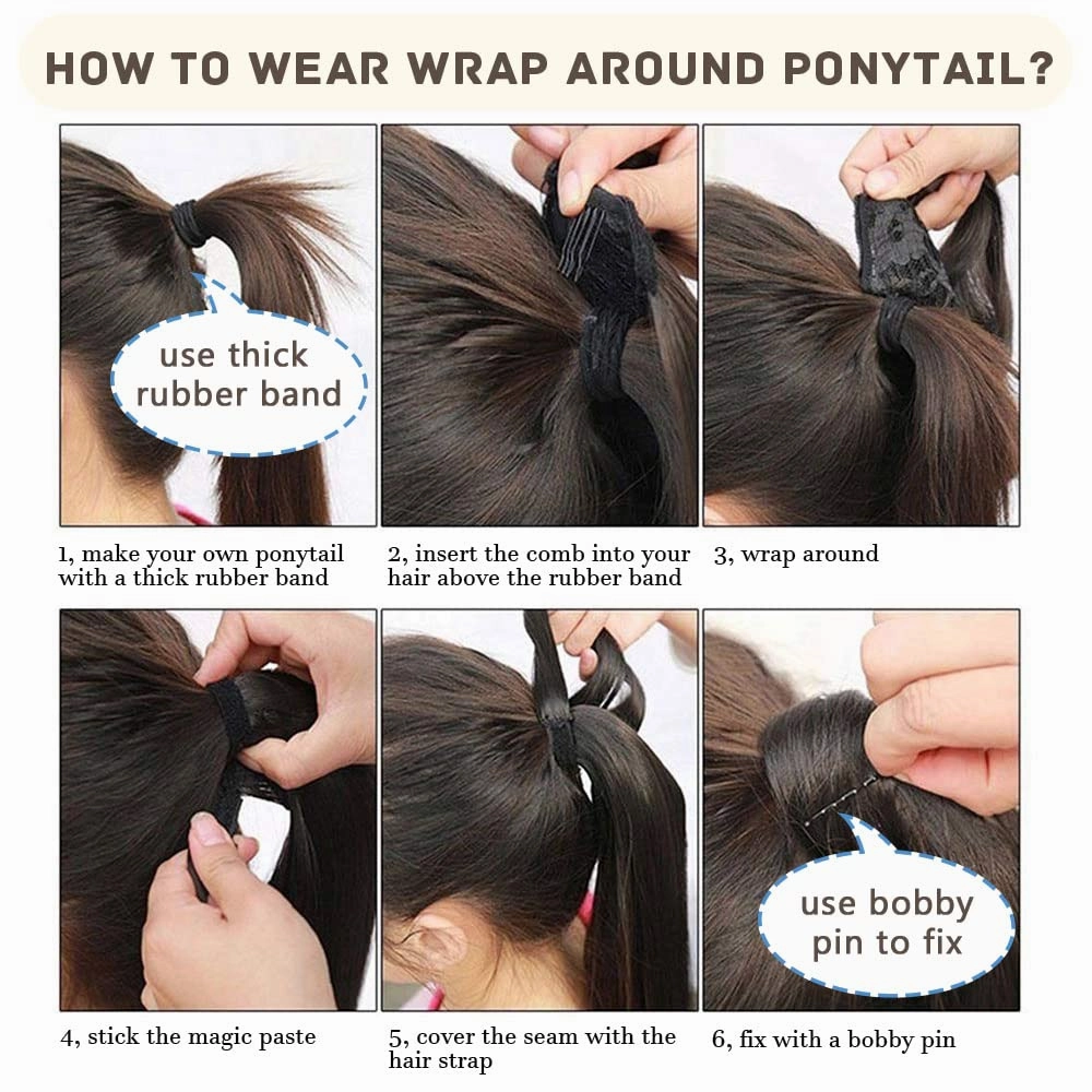 Hairro Ponytail Extensions Human Hair Wrap Around Pony Tails Hair Piece Remy Hair Clip in Ponytails with Magic Paste For Women 14inch 80g #4P27 Medium Brown mix Dark Blonde