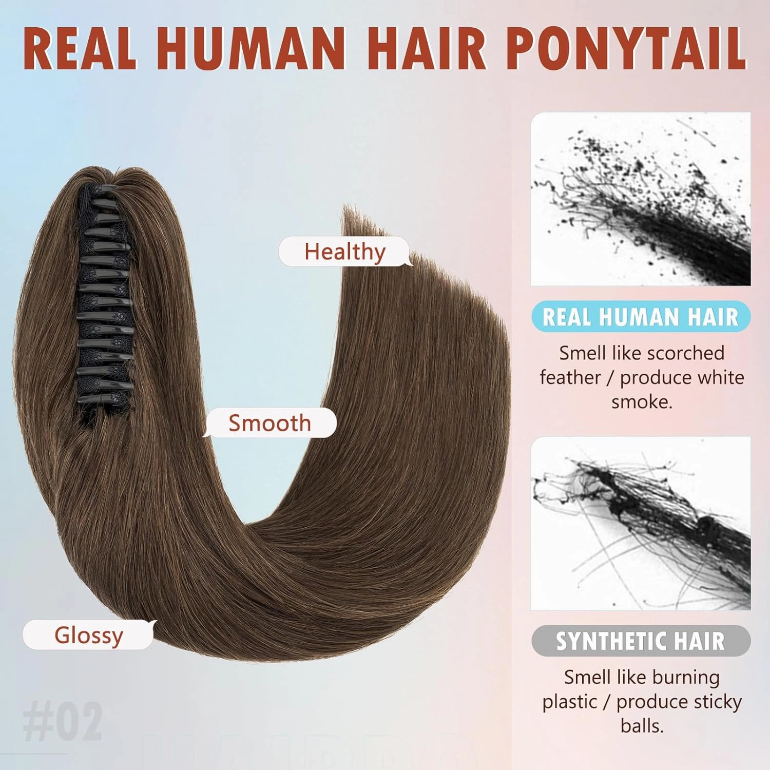 Hairro Ponytail Hair Extensions Claw Clip In Ponytails Jaw On Ponytail Extensions 100% Real Human Hair Long Straight Jaw/Claw Clips Pony Tail Hairpieces For Women 14 Inch 105g #02 Dark Brown