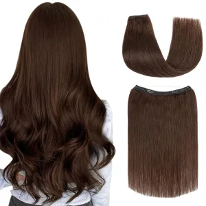 Halo Hair Extensions Real Human Hair, S-noilite Hair Halo Extensions for Women 16inch Dark Brown Halo Extensions Invisible Wire HairExtensions