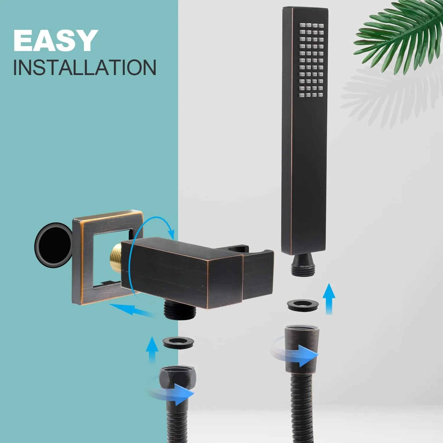 Hand-held Shower Head Set - Oil Rubbed Bronze Brass Handheld Shower Wand with Wall Mount Adjustable Elbow Holder and 59inch Long Hose - Modern Rectangle Hand Shower High Pressure