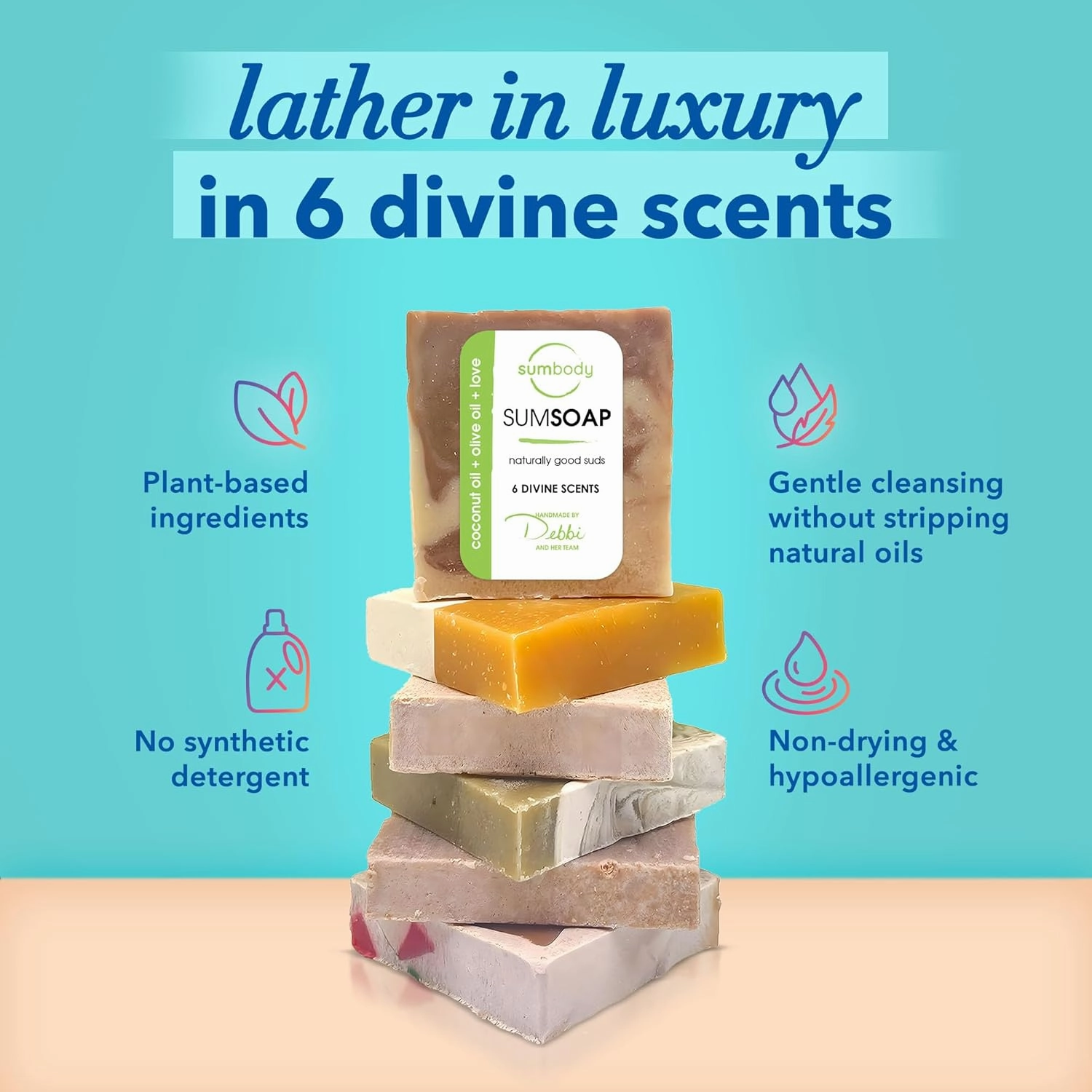 Handmade Soap Bar Heavenly Hydration - (6 Pack) Hydrating Bath Soap Bars for Dry Skin, Moisturizing Bar Soap for Face, Hands and Body, Bath Gift Set Natural Soap for Men & Women, Made in USA